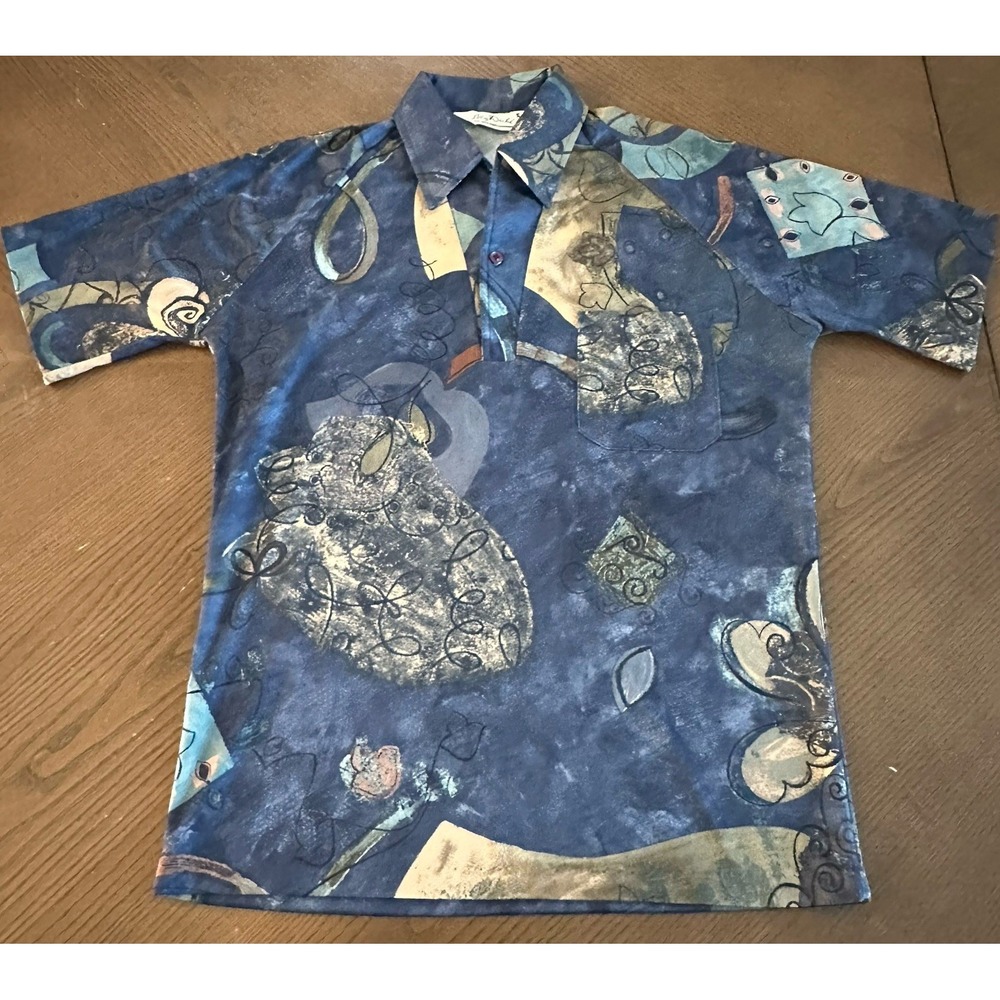 Vintage LILLY DACHE Mens Shirt Disco Club Polo Golf‎ S Blue Open Collar 70's USA